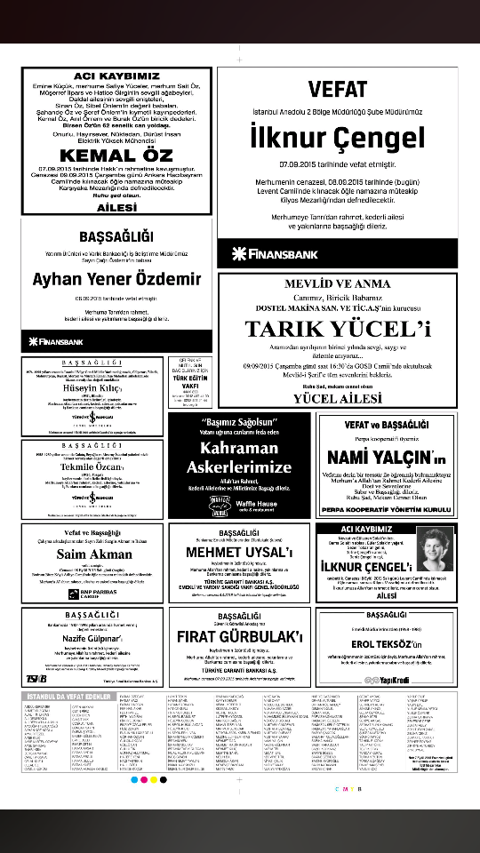 08 Eylül 2015 Vefat İlanı