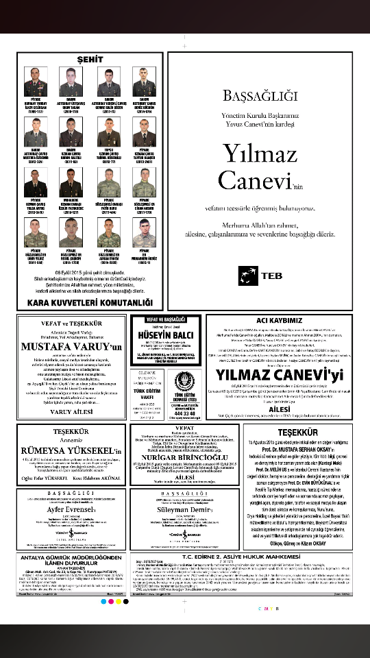 09 Eylül 2015 Vefat İlanı