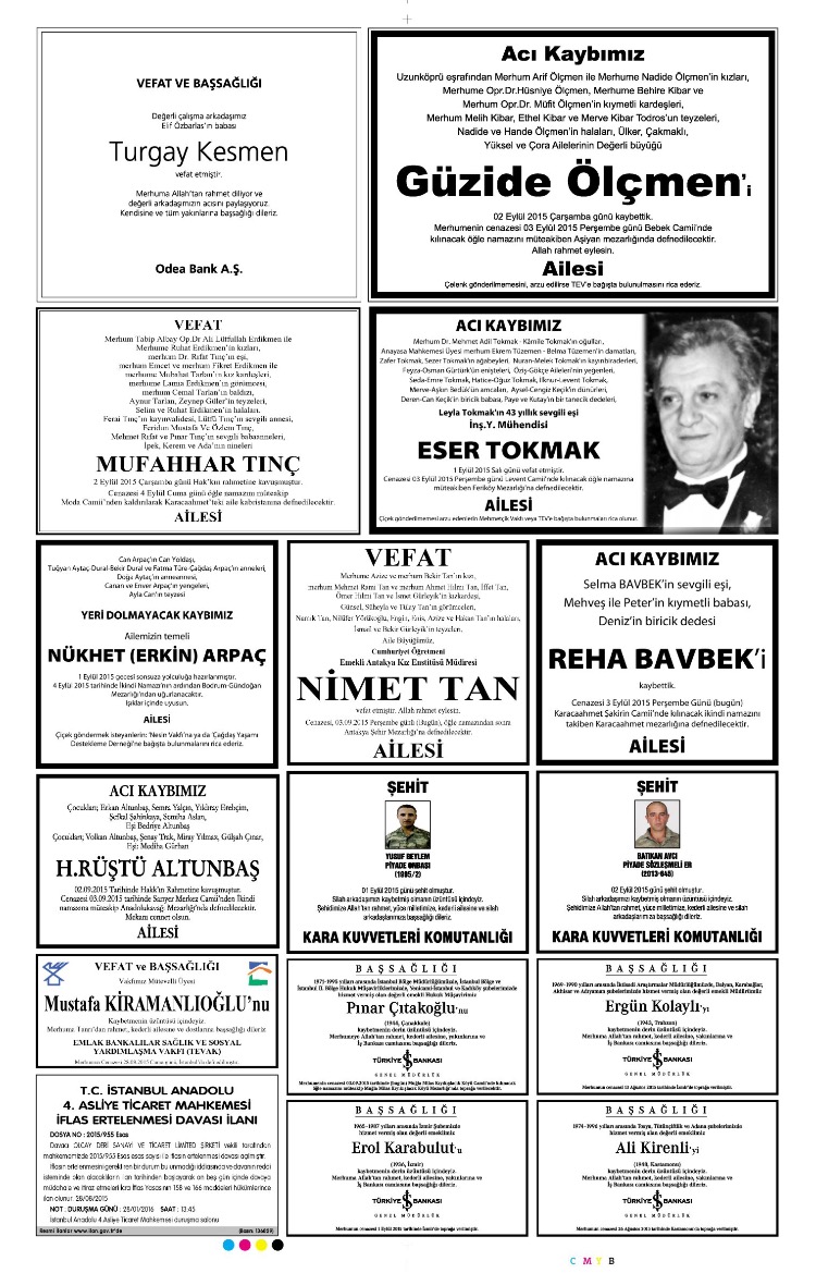 03 Eylül 2015 Vefat İlanı