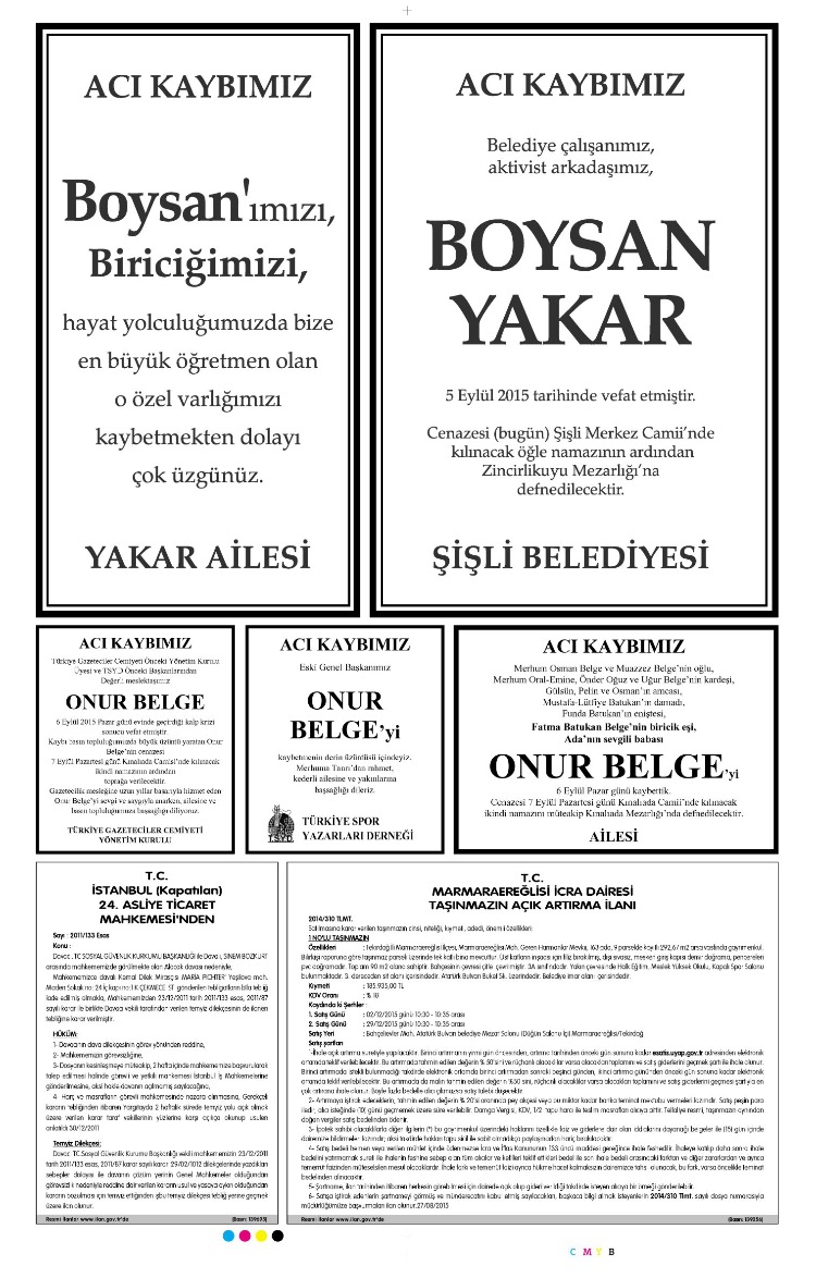 07 Eylül 2015 Vefat İlanı
